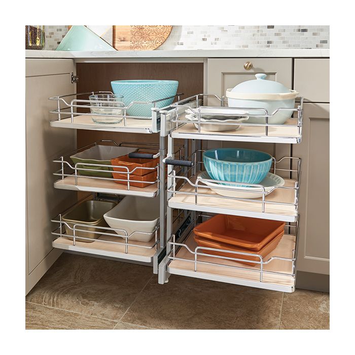 Corner Organizers - Shop for Blind Corner Kitchen Cabinet Optimizers and  Corner Units in heavy-duty chrome.