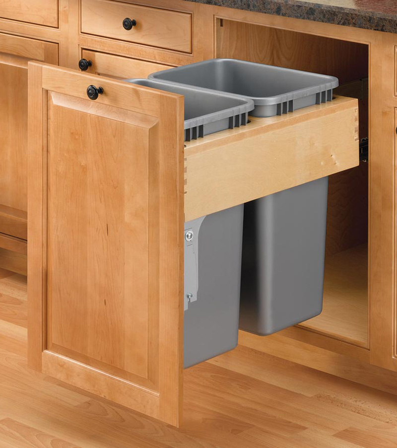 Rev-A-Shelf 4WCTM-RM Series Double 35Qt Soft Close Waste Bin Pullout with Rev-A-Motion