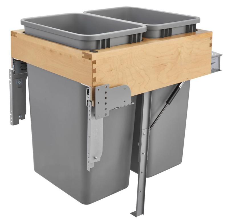 Rev-A-Shelf 4WCTM-RM Series Double 50Qt Soft Close Waste Bin Pullout with Rev-A-Motion