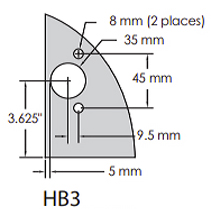 Hinge bore pattern for long arm hinge with dowel insert holes