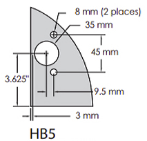 Hinge bore pattern for long arm hinge with dowel inserts for face frame cabinets