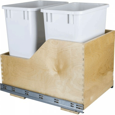 Double 35 qt white wood bottom mount pullout waste can