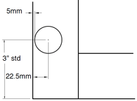 Hinge bore pattern for long arm hinge without dowel inserts for face frame cabinets