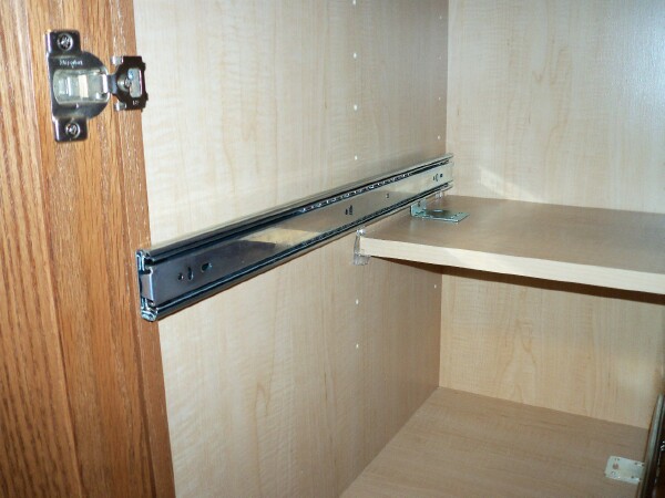 Properly placed drawer slide for pullout/rollout shef